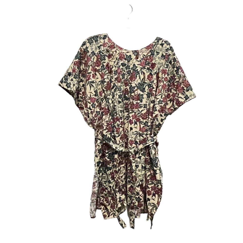 Poncho Top Apron Handmade Women XL 1X 2X Birds Floral Vintage Attached Tie Belt